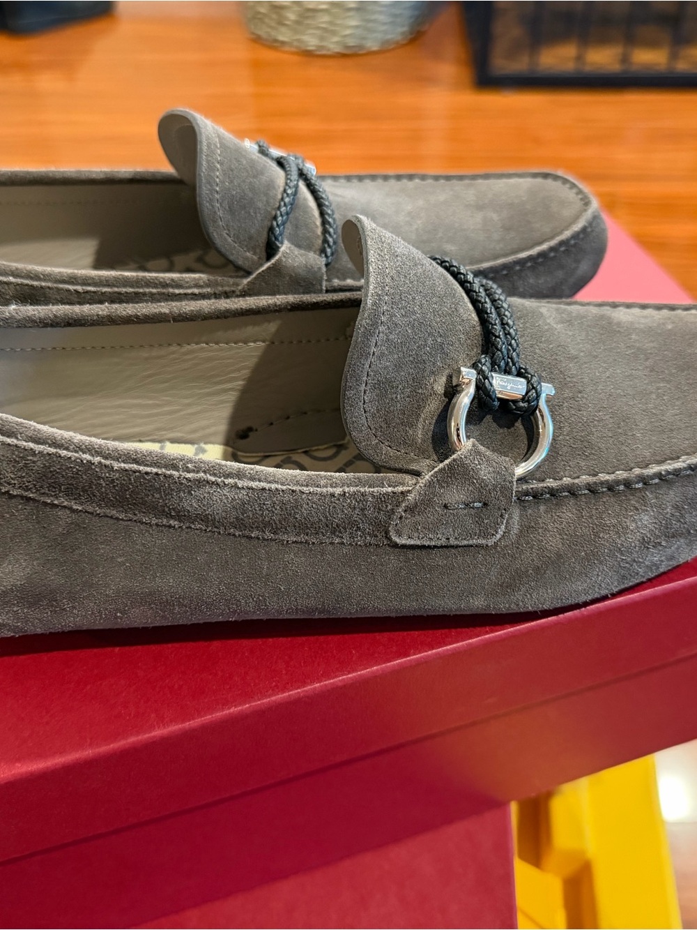 Salvatore Ferragamo Gray Suede Horsebit Loafers